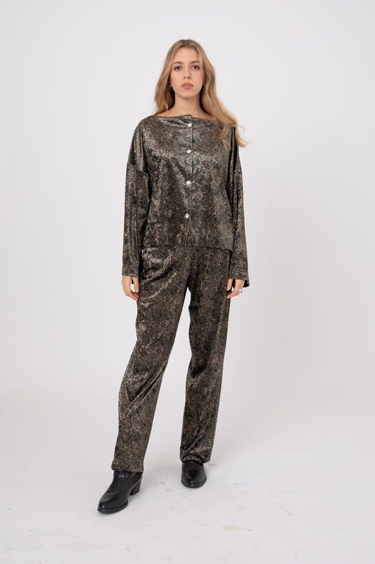 Soft Japanese Leopard Green straight pants- Ava