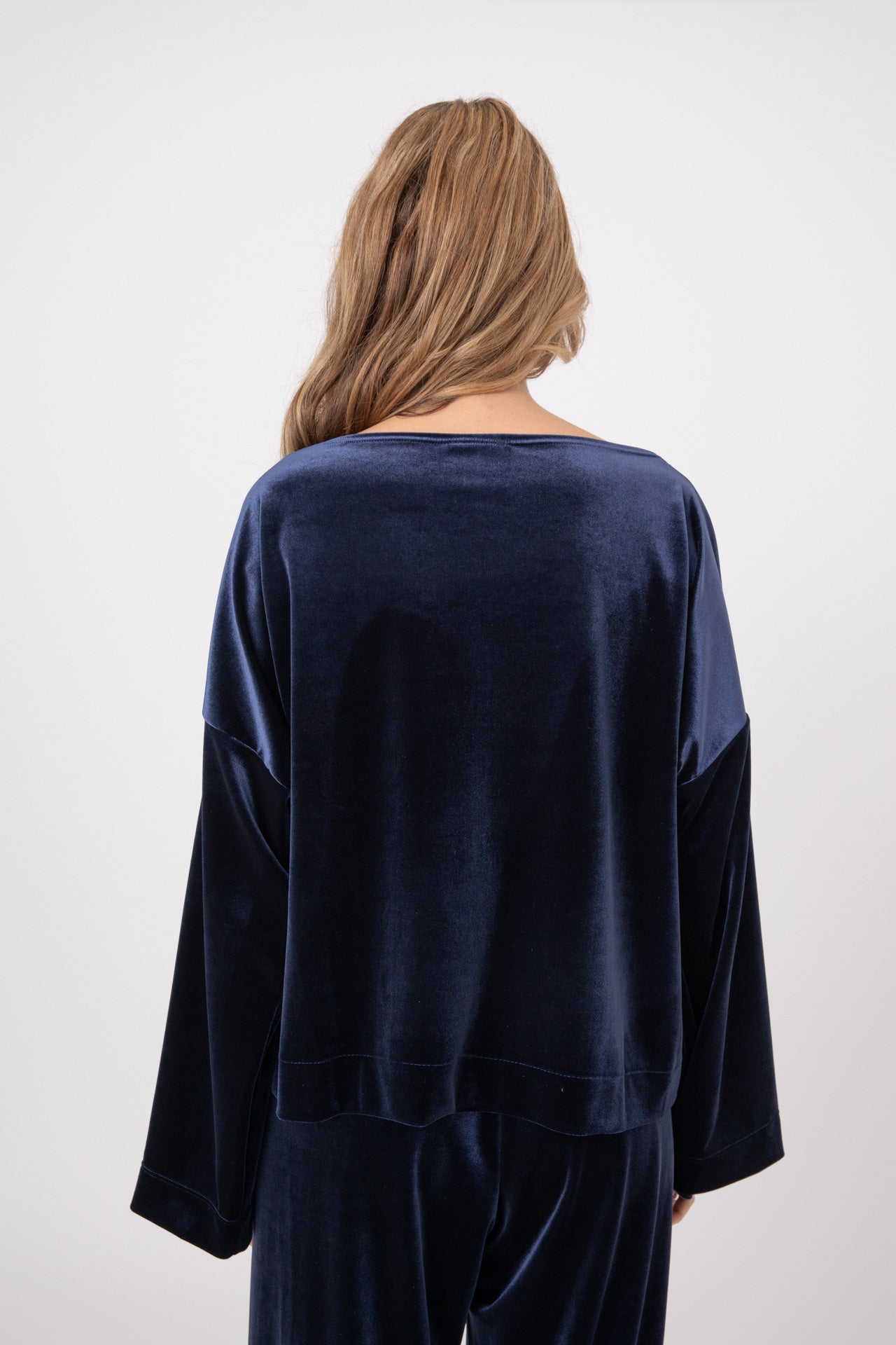 Blue Japanese Velvet Shirt with Round Crystal Buttons POPA