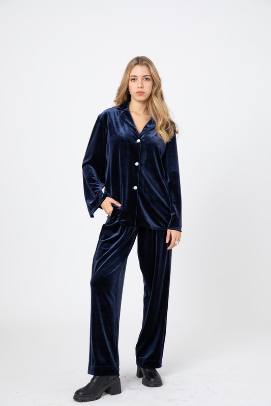 Notch Collar Shirt in Premium Japanese Blue Velvet