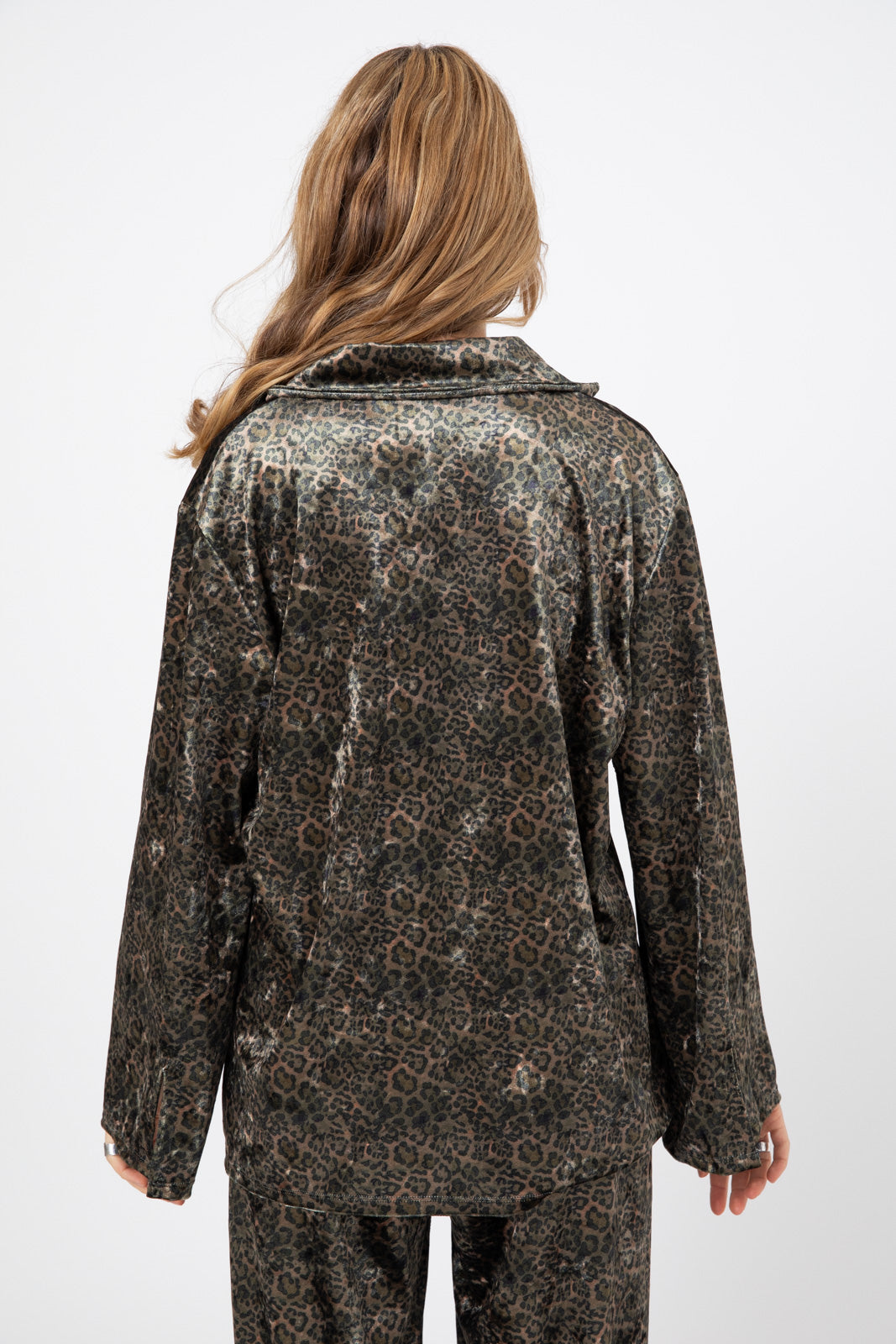 Green Leopard-Print Notch Collar Shirt in Premium Japanese Velvet