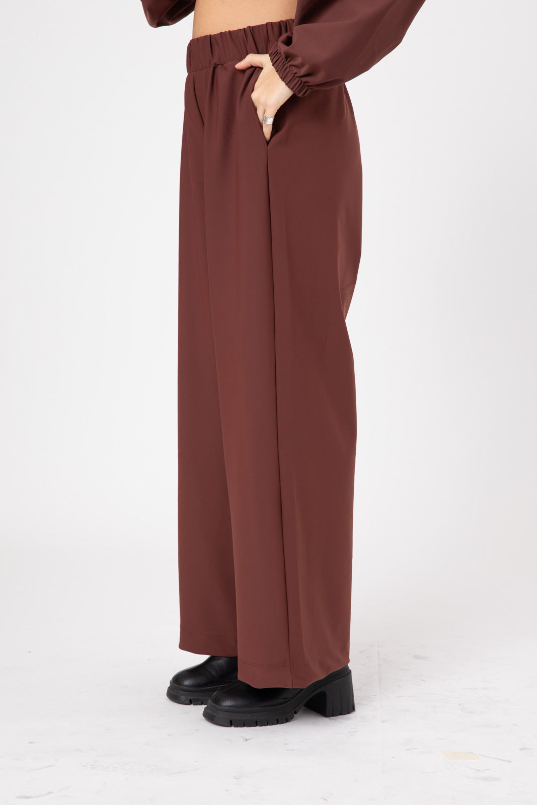 Brown Double -Layer Lycra ERO Wide Leg Pants