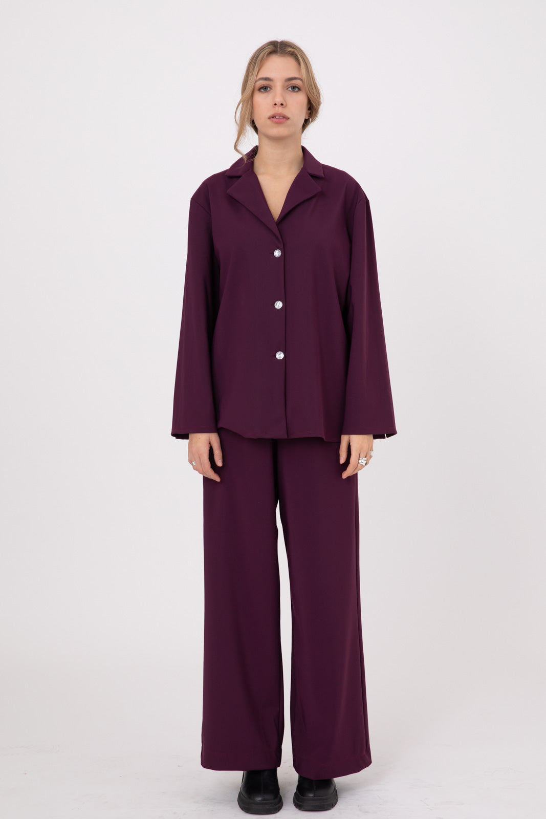 Eggplant purple Double -Layer Lycra ERO Wide Leg Pants