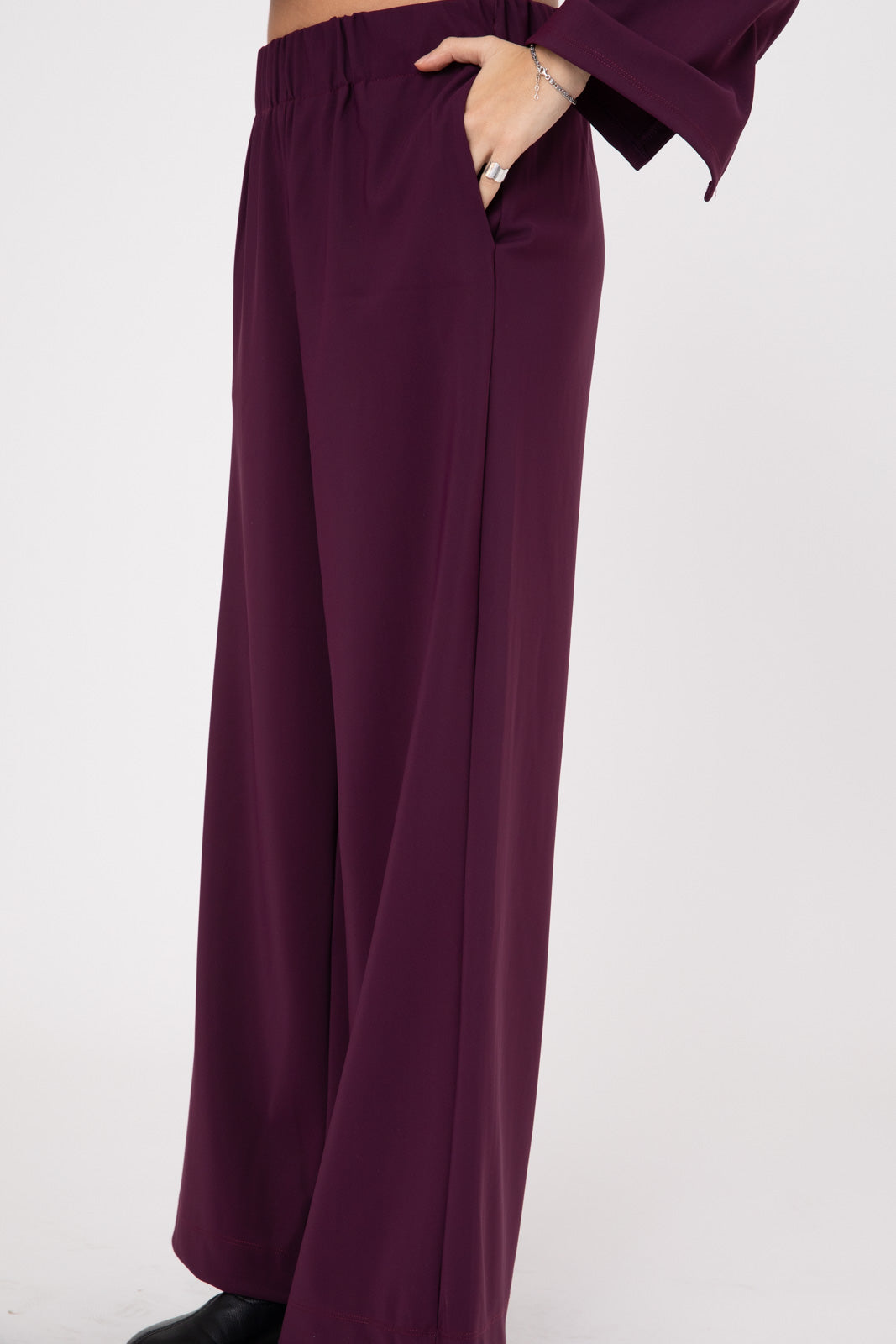Eggplant purple Double -Layer Lycra ERO Wide Leg Pants