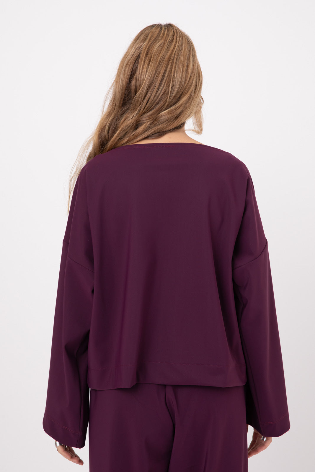 Purple Eggplant Popo Shirt jacket with crystal buttons