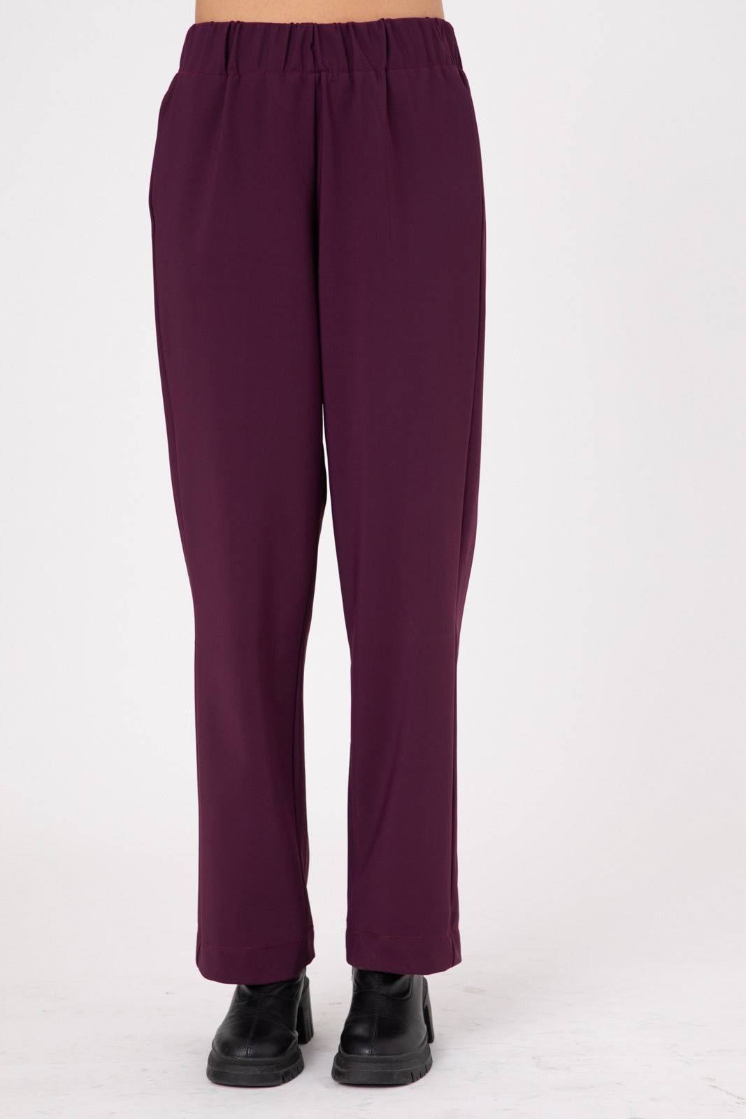 Purple Eggplant Double layer Lycra Straight fit pants