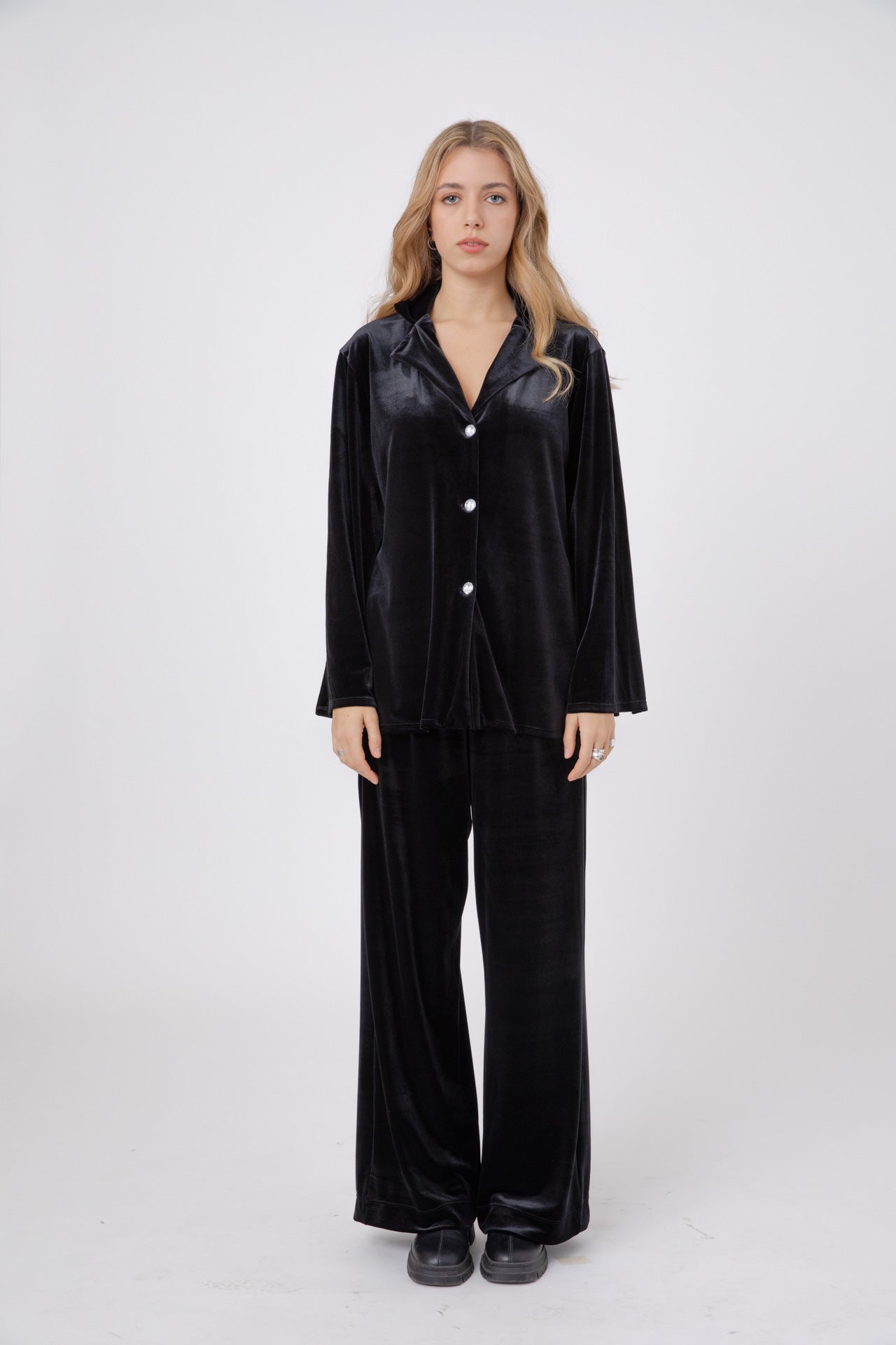 Soft Japanese Black Velvet Wide-Leg Pants AVA