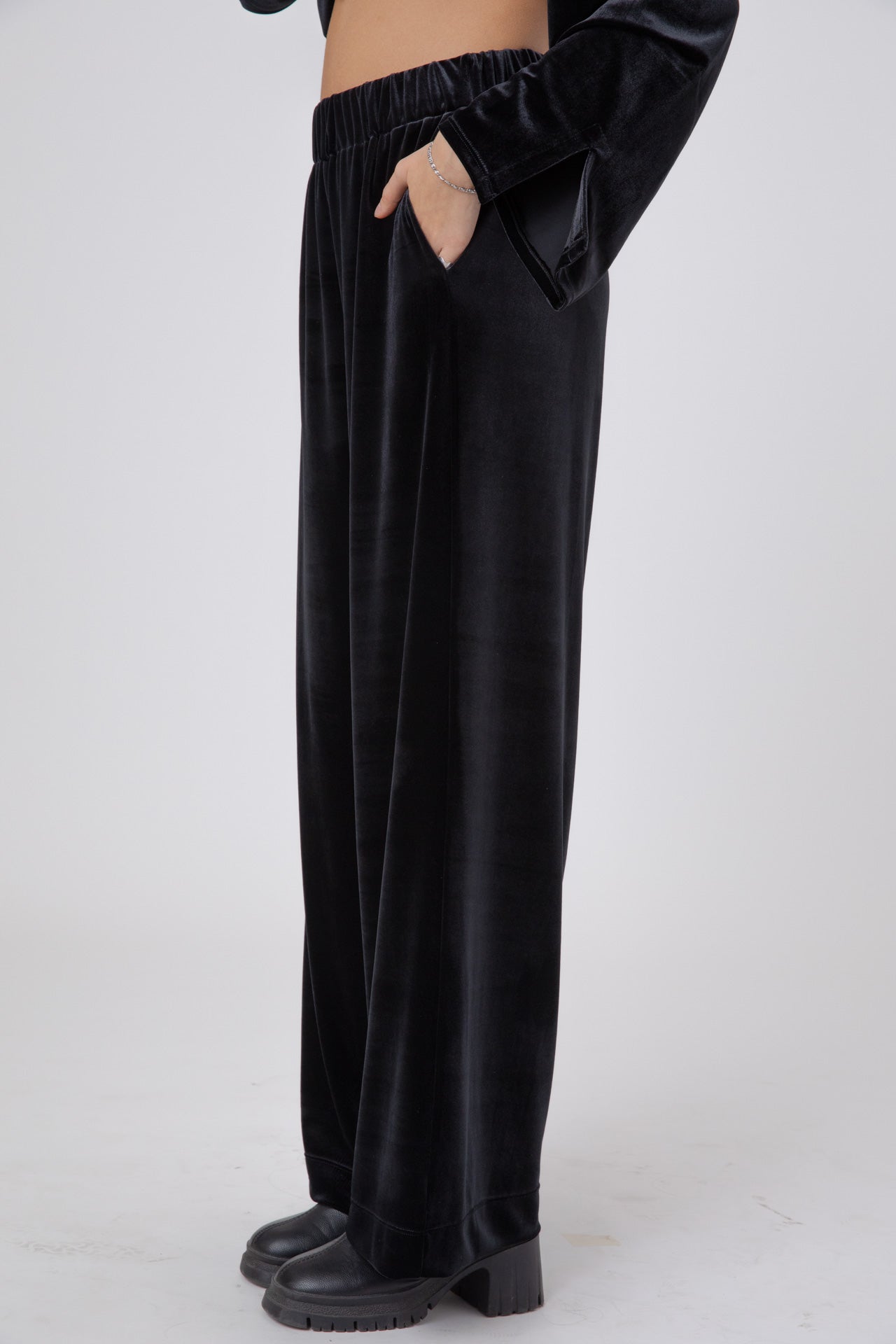 Soft Japanese Black Velvet Wide-Leg Pants AVA