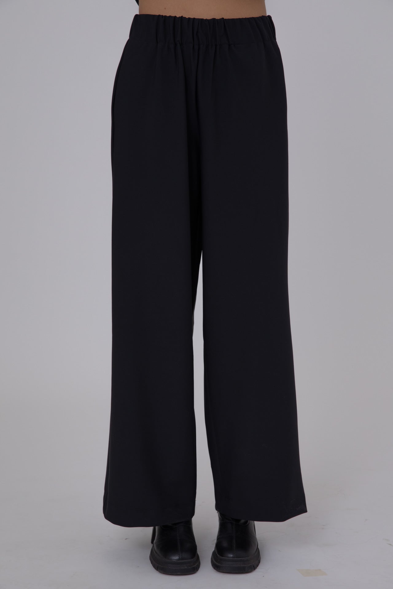 Black Double -Layer Lycra ERO Wide Leg Pants