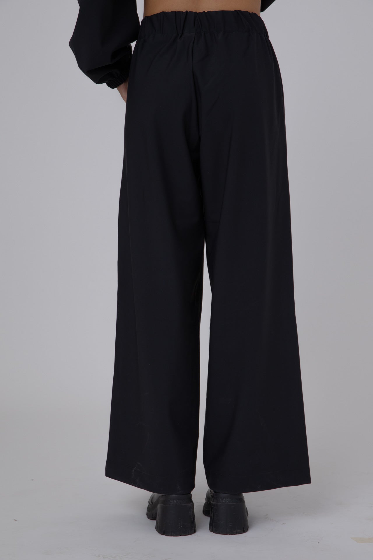 Black Double -Layer Lycra ERO Wide Leg Pants