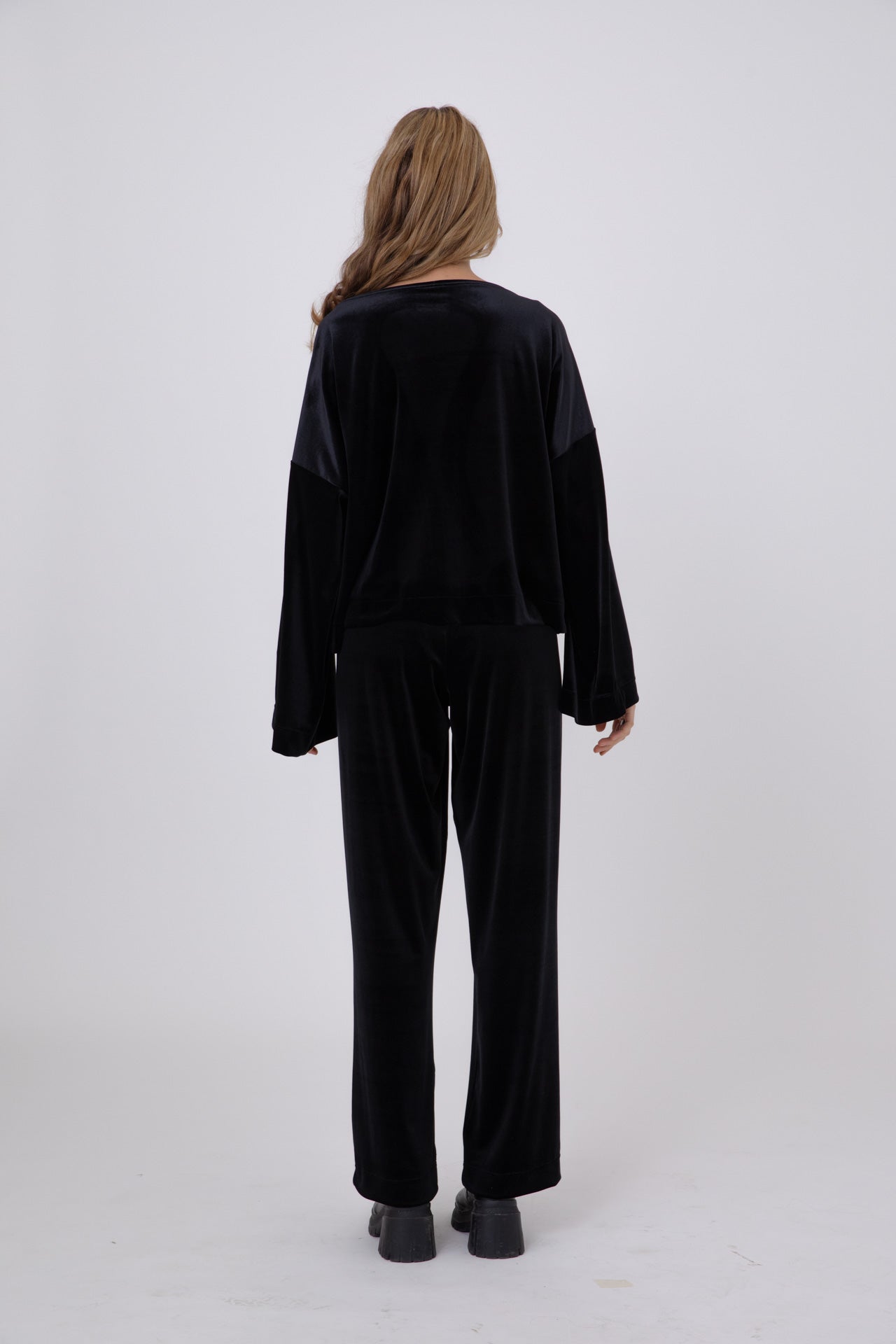 Black Japanese Velvet Shirt with Round Crystal Buttons POPA
