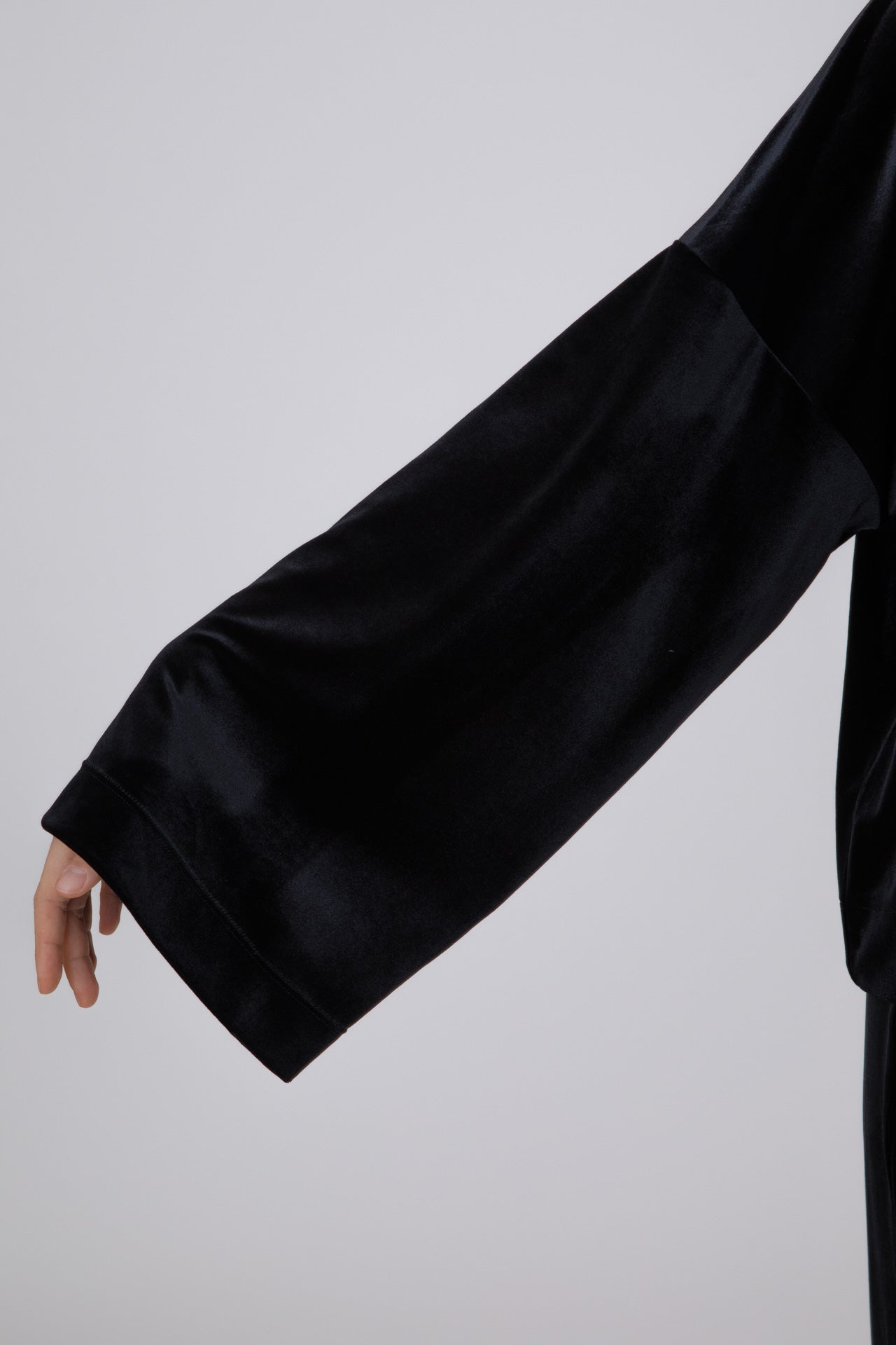 Black Japanese Velvet Shirt with Round Crystal Buttons POPA
