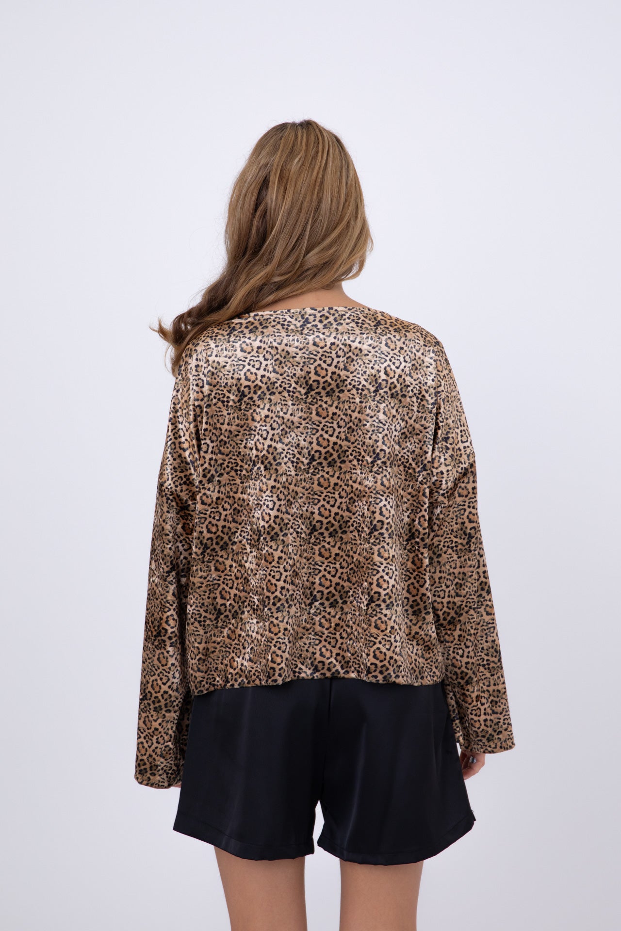 Leopard Japanese Velvet Shirt with Round Crystal Buttons POPA