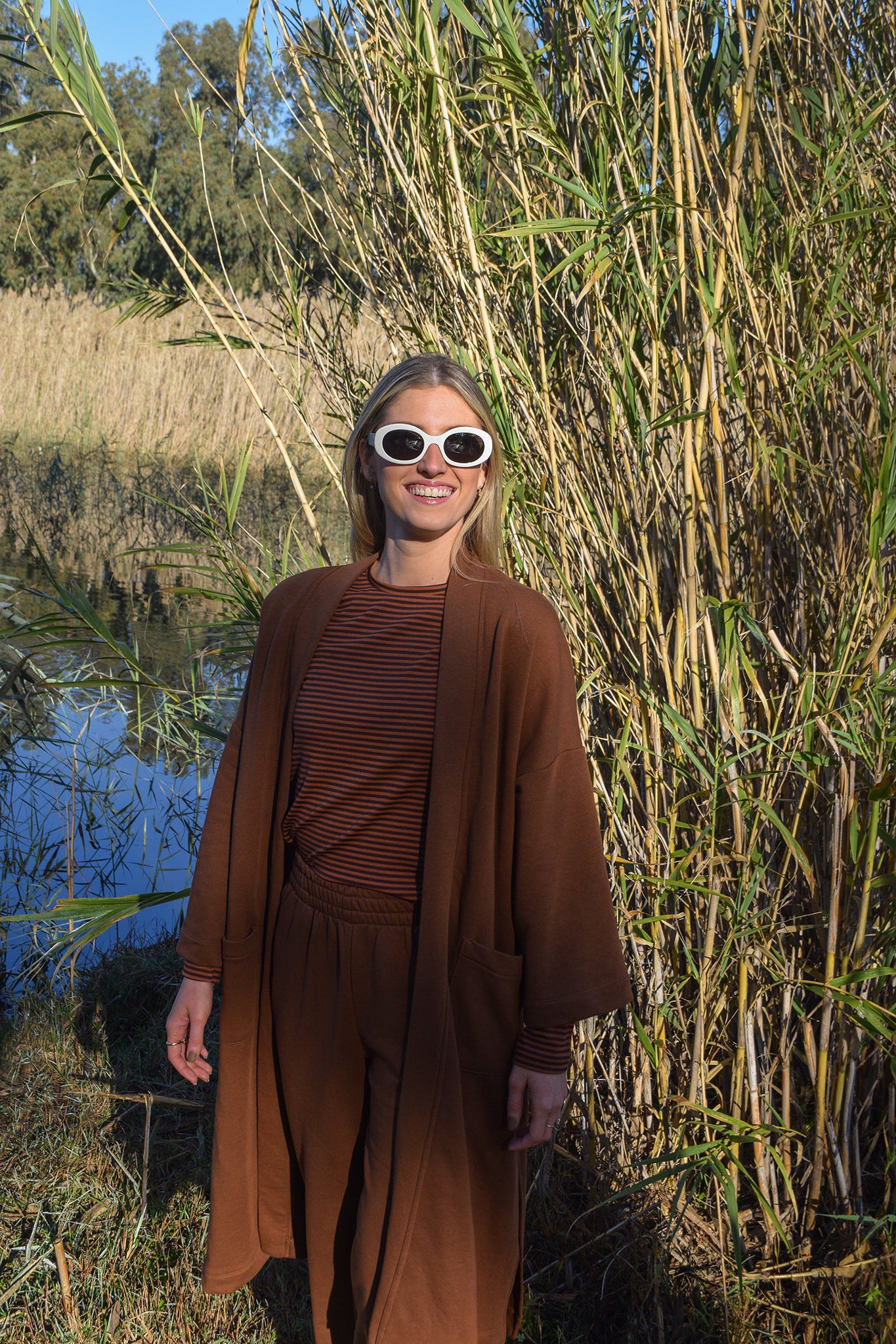 קימונו ארוך בצבע חום שוקולד בד פרנץ טרי רך.