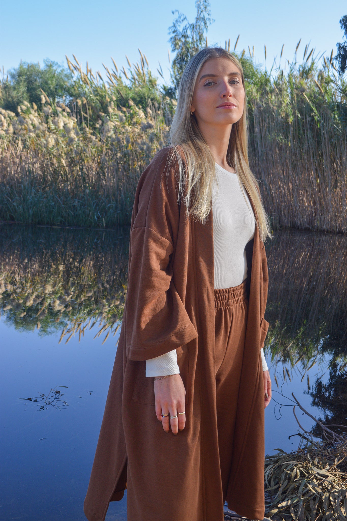 קימונו ארוך- צבע חום שוקולד