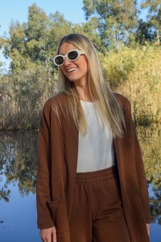 קימונו ארוך- צבע חום שוקולד