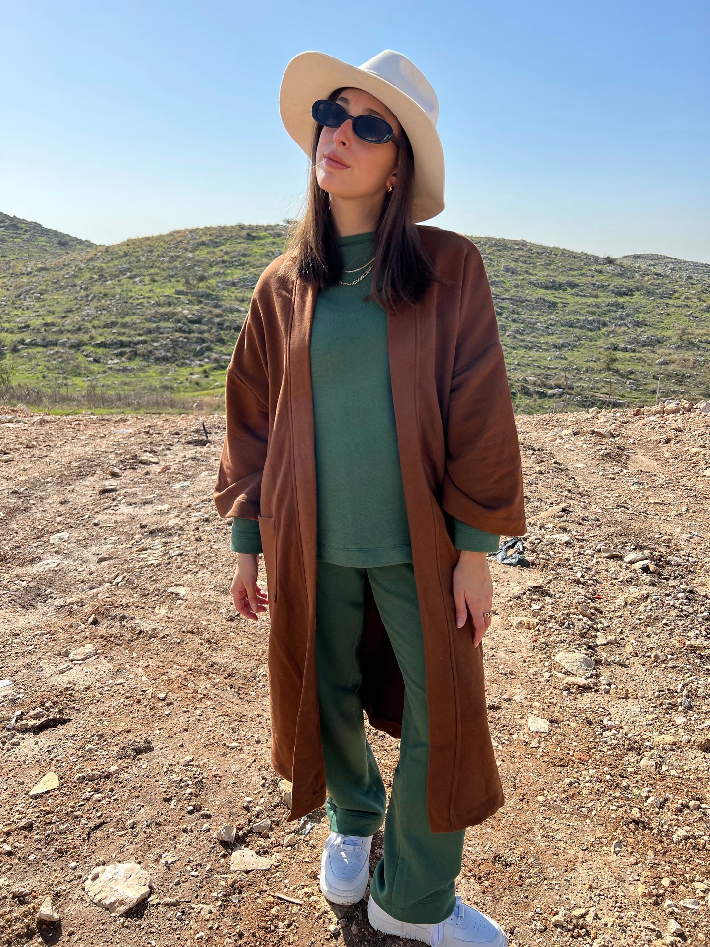 קימונו ארוך- צבע חום שוקולד