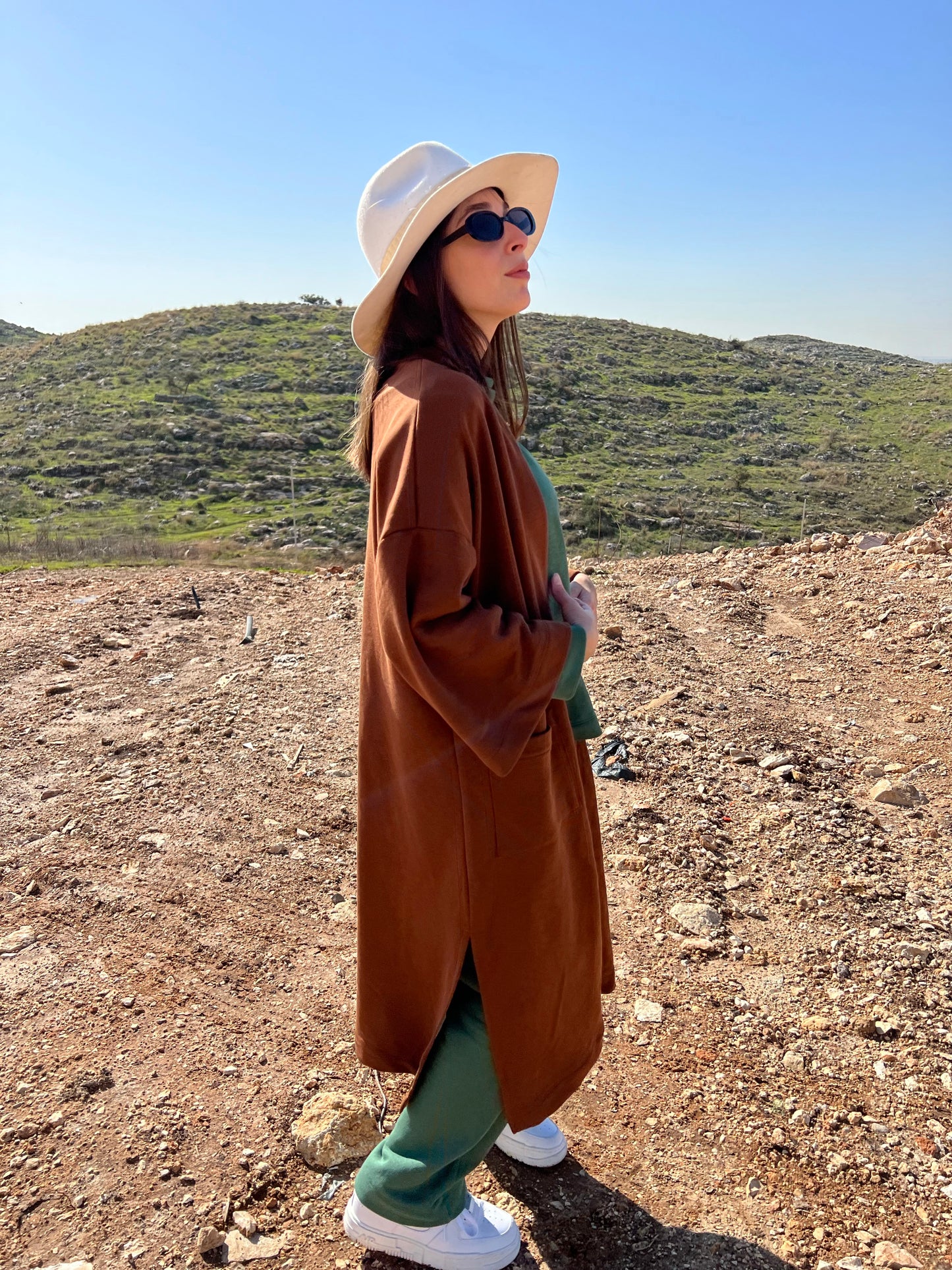 קימונו ארוך- צבע חום שוקולד