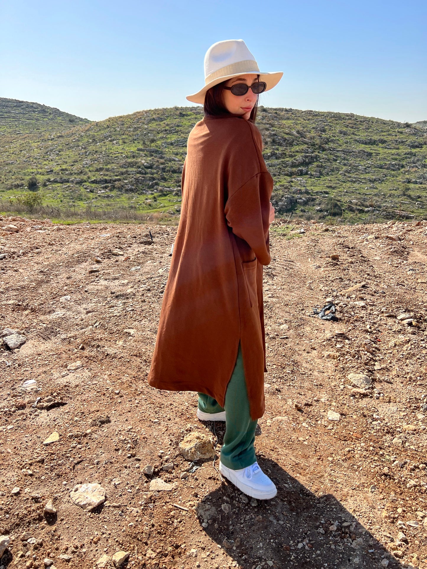 קימונו ארוך- צבע חום שוקולד