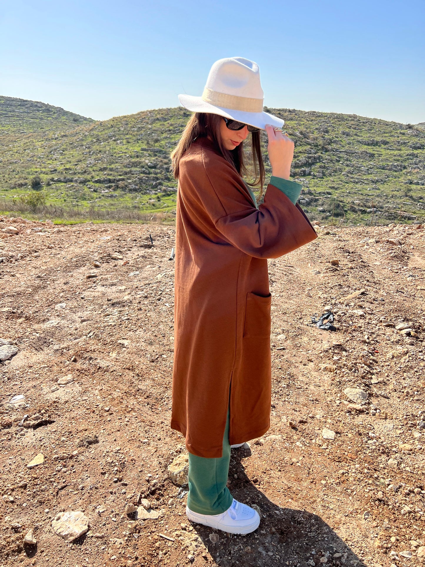 קימונו ארוך- צבע חום שוקולד