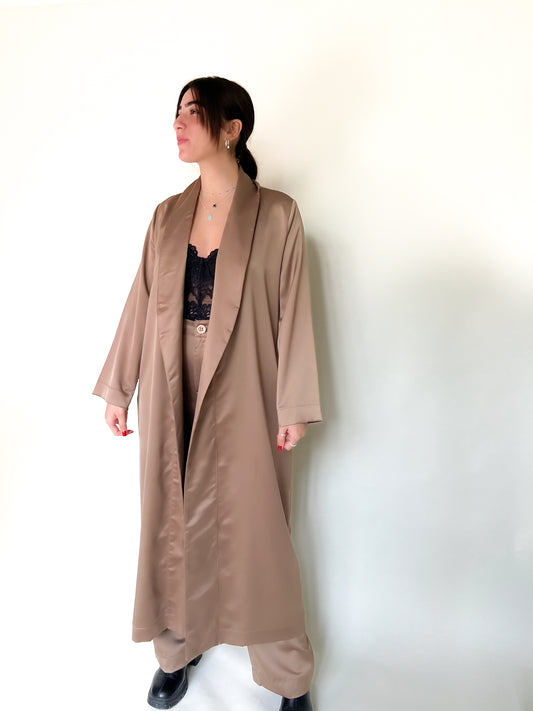 coffee Longline Lash  satin Jacket