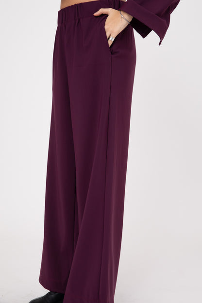 Eggplant purple  Double -Layer Lycra ERO Wide Leg Pants