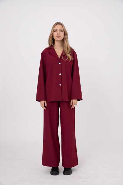 Burgundy Wine Double-Layer Shirt- POPA