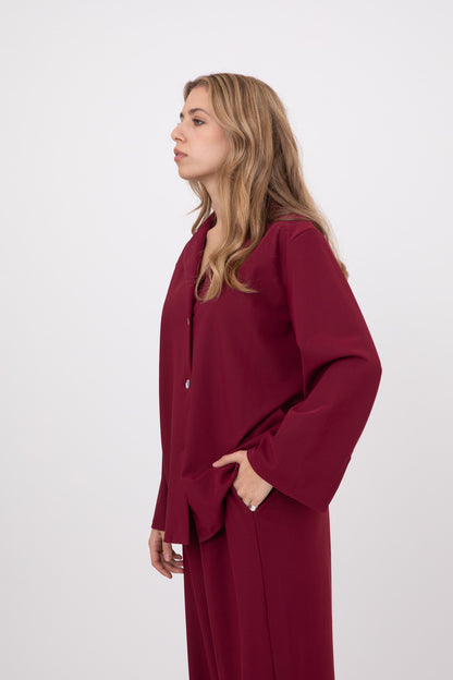 Burgundy Wine Double-Layer Shirt- POPA