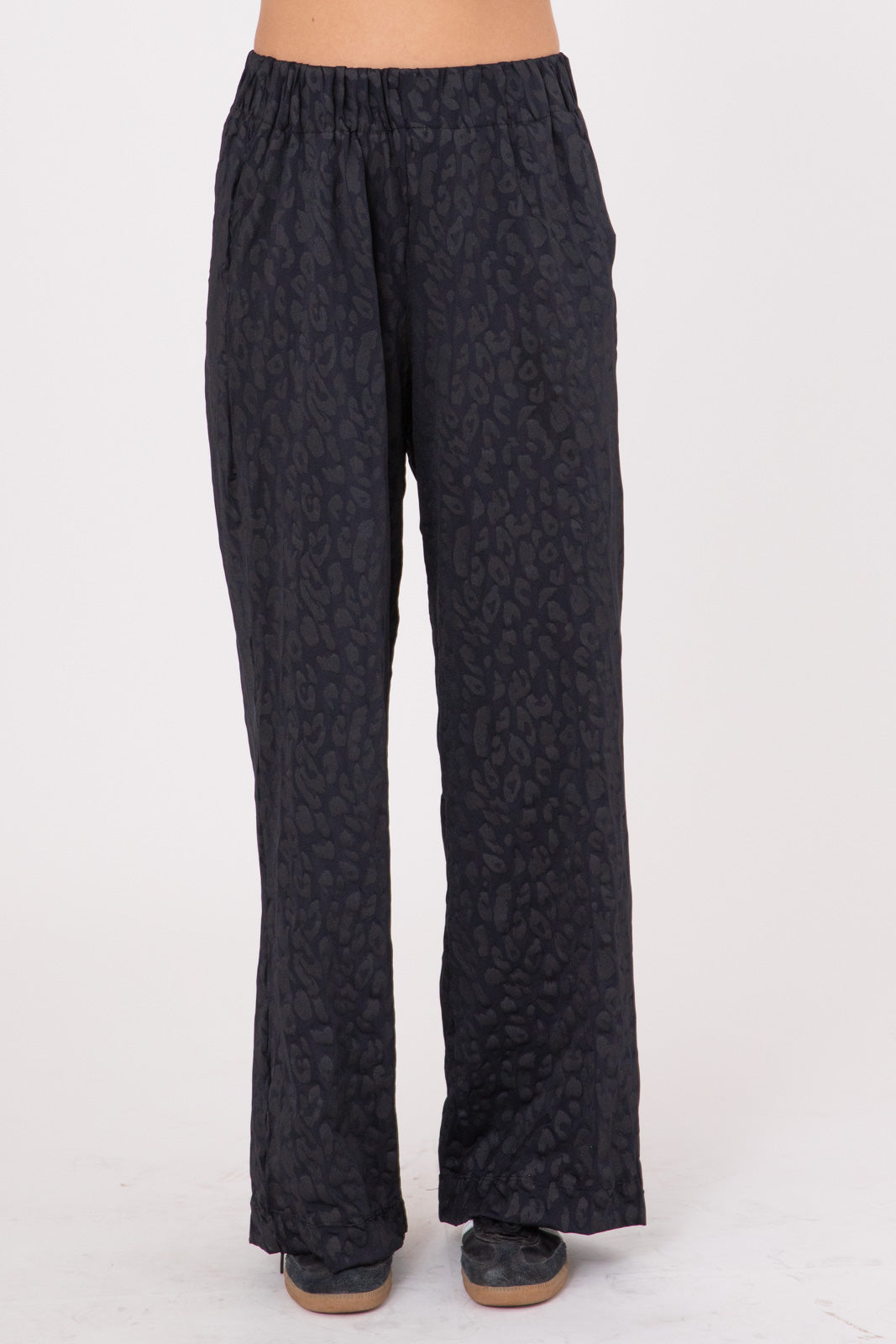 Soft Lycra wide leg Pants with Leopard Embossed Pattern